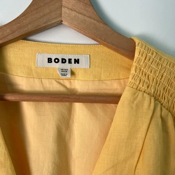 Boden Anna Linen Tiered Midi Dress in Buttermilk Yellow - Picture 9 of 10